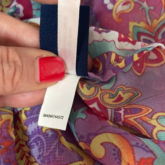 Chaps Purple with Multi-Color Abstract Floral Print Short Sleeve V-Neck Tie Top - Picture 9 of 13